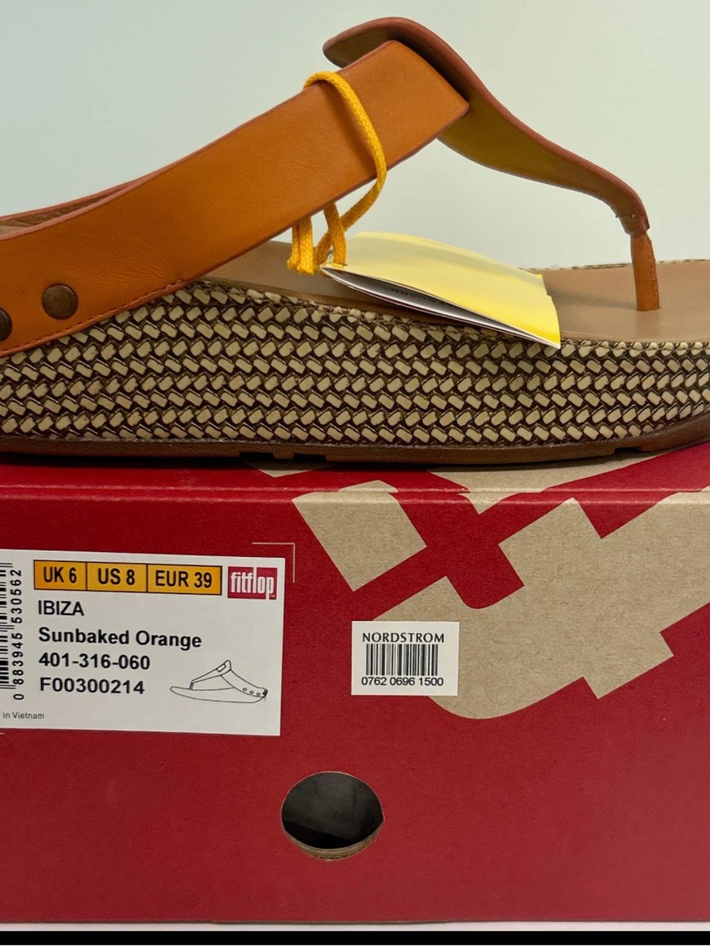 Fitflop Sunbaked Orange Leather Wedge Thong Sandals - Size 8 - Brand new - Picture 2 of 3